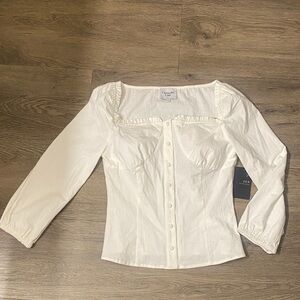 CHRISELLE LIM /J.O.A. White Button-Up Long Sleeve Women's Blouse